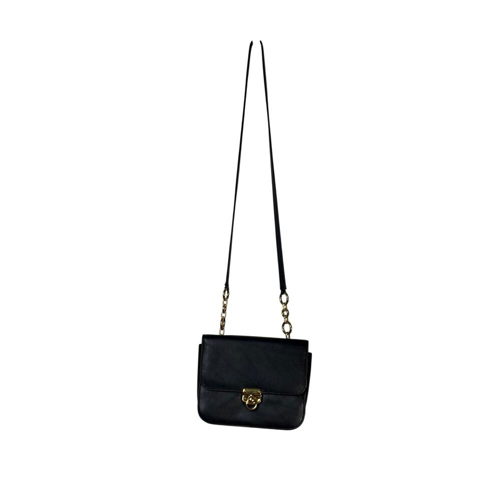 Vintage Bechamel Black Leather Structured Crossbody Bag Gold Hardware Purse